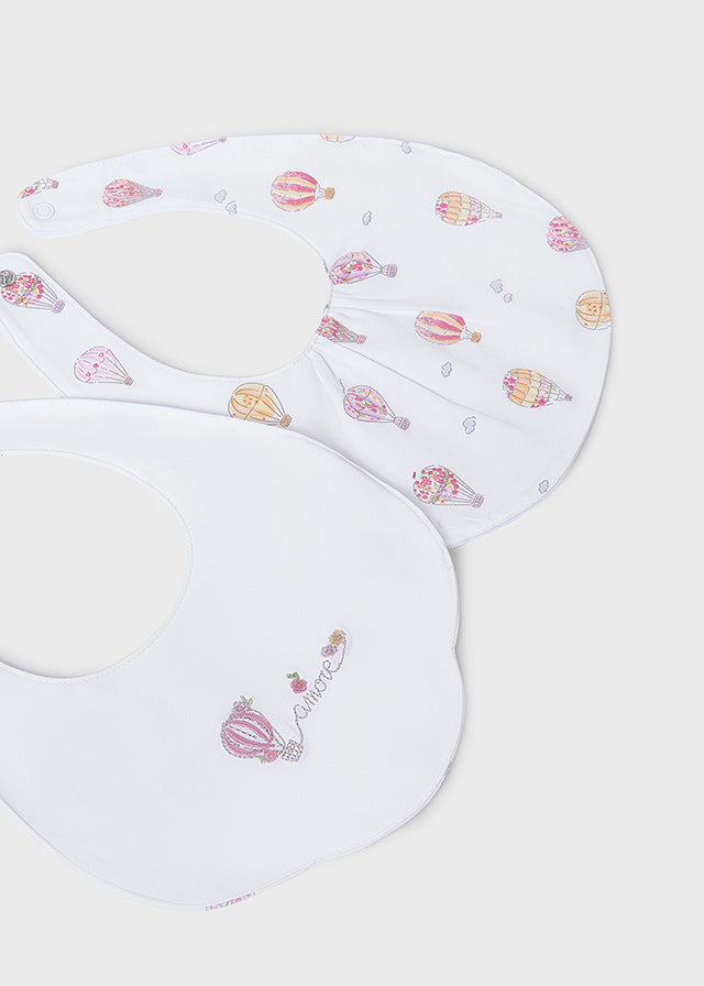 Mayoral Girls Sunny White Hot Air Balloon Bib Set 9077 - balloon print bib detail