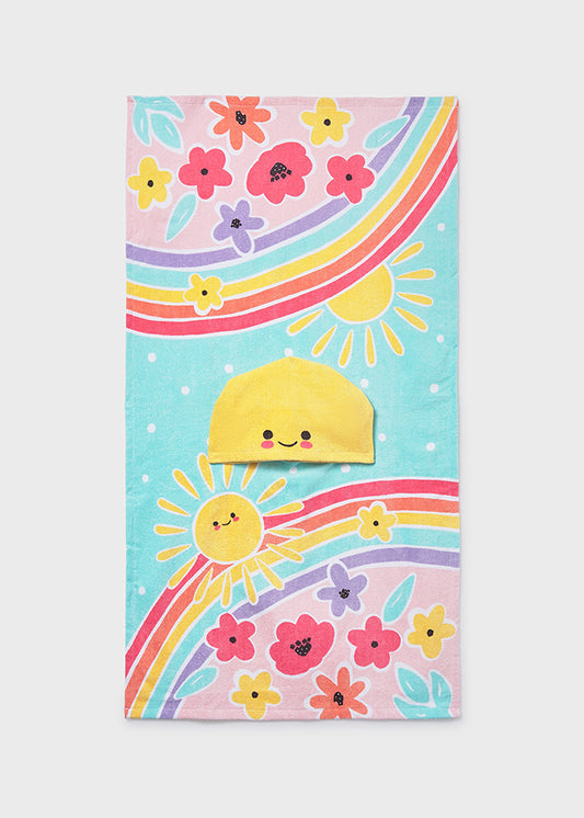 Mayoral Girls Hawaii Hooded Beach Towel with Rainbow Sunshine and Floral Print 9113