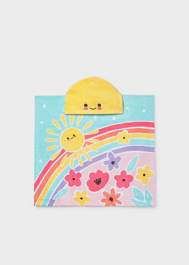 Mayoral Girls Hawaii Hooded Beach Towel with Rainbow Sunshine and Floral Print 9113 - full view