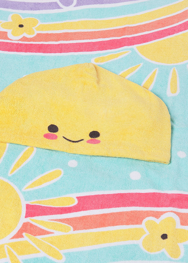 Mayoral Girls Hawaii Hooded Beach Towel with Rainbow Sunshine and Floral Print 9113 - close up