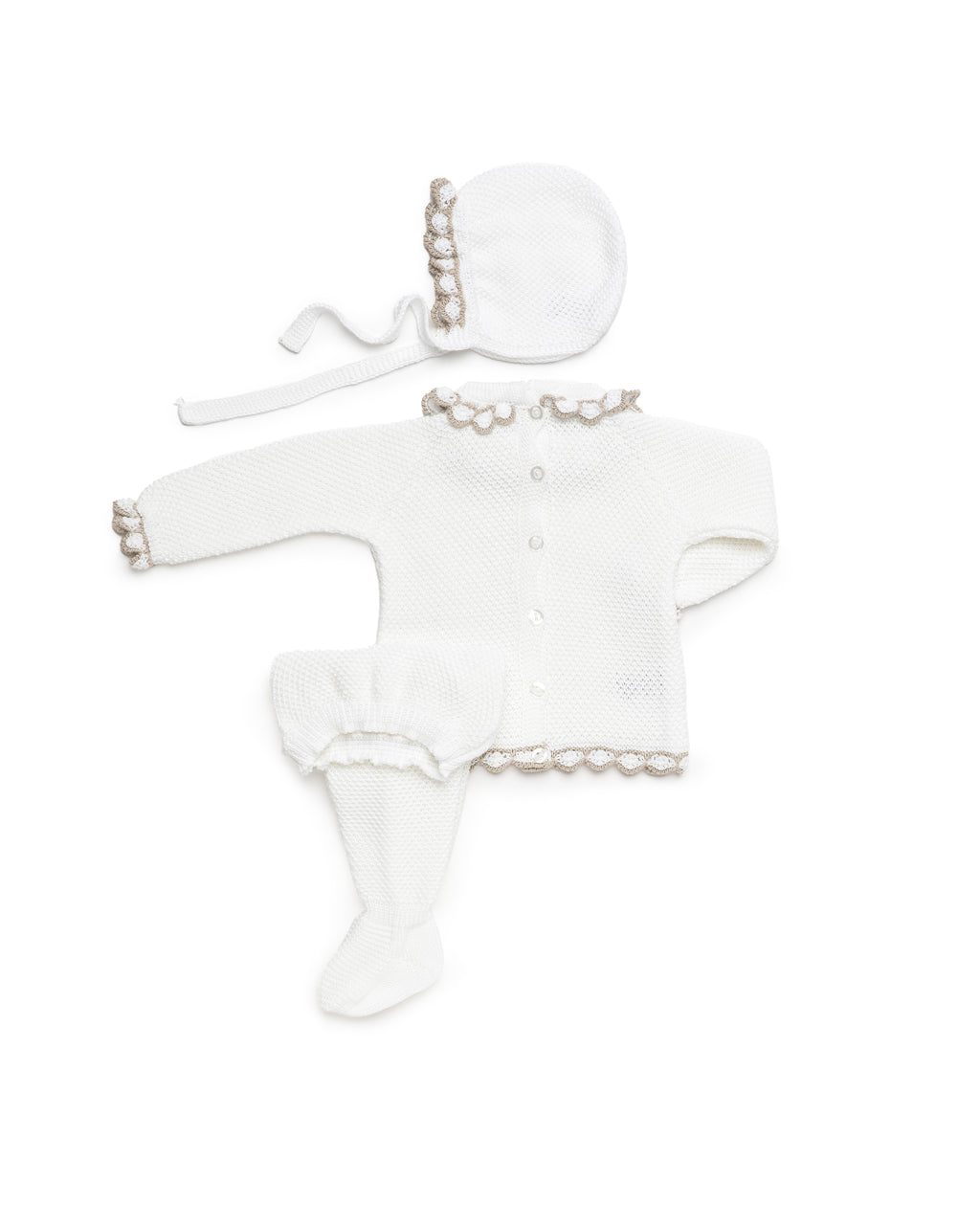JULIANA Azahar White & Beige Knitted Set with Bonnet