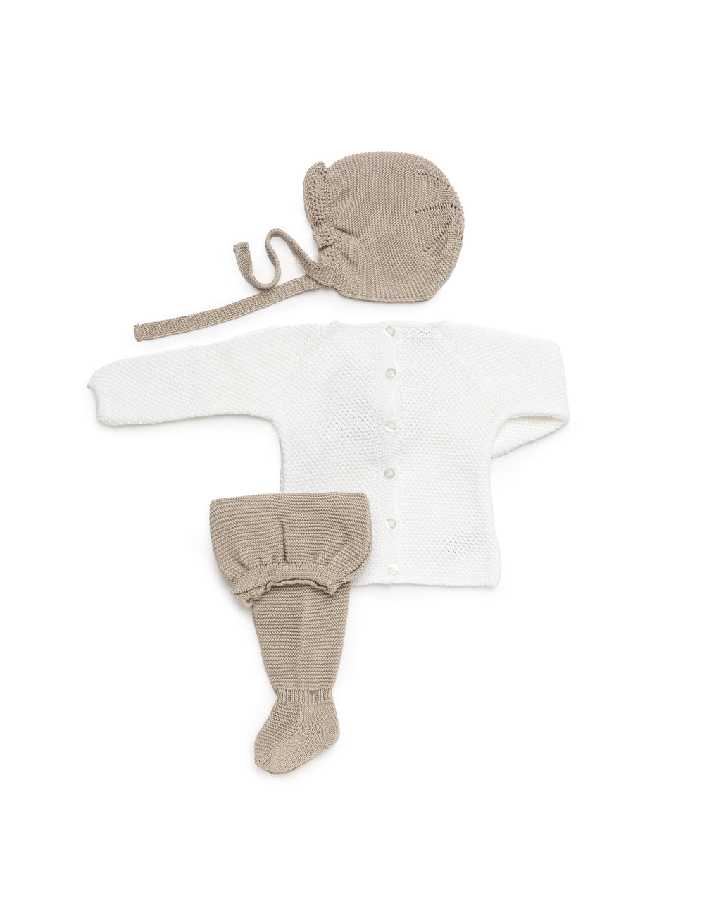 JULIANA Azahar Girls White & Beige Bow Knitted Set with Bonnet - 26035