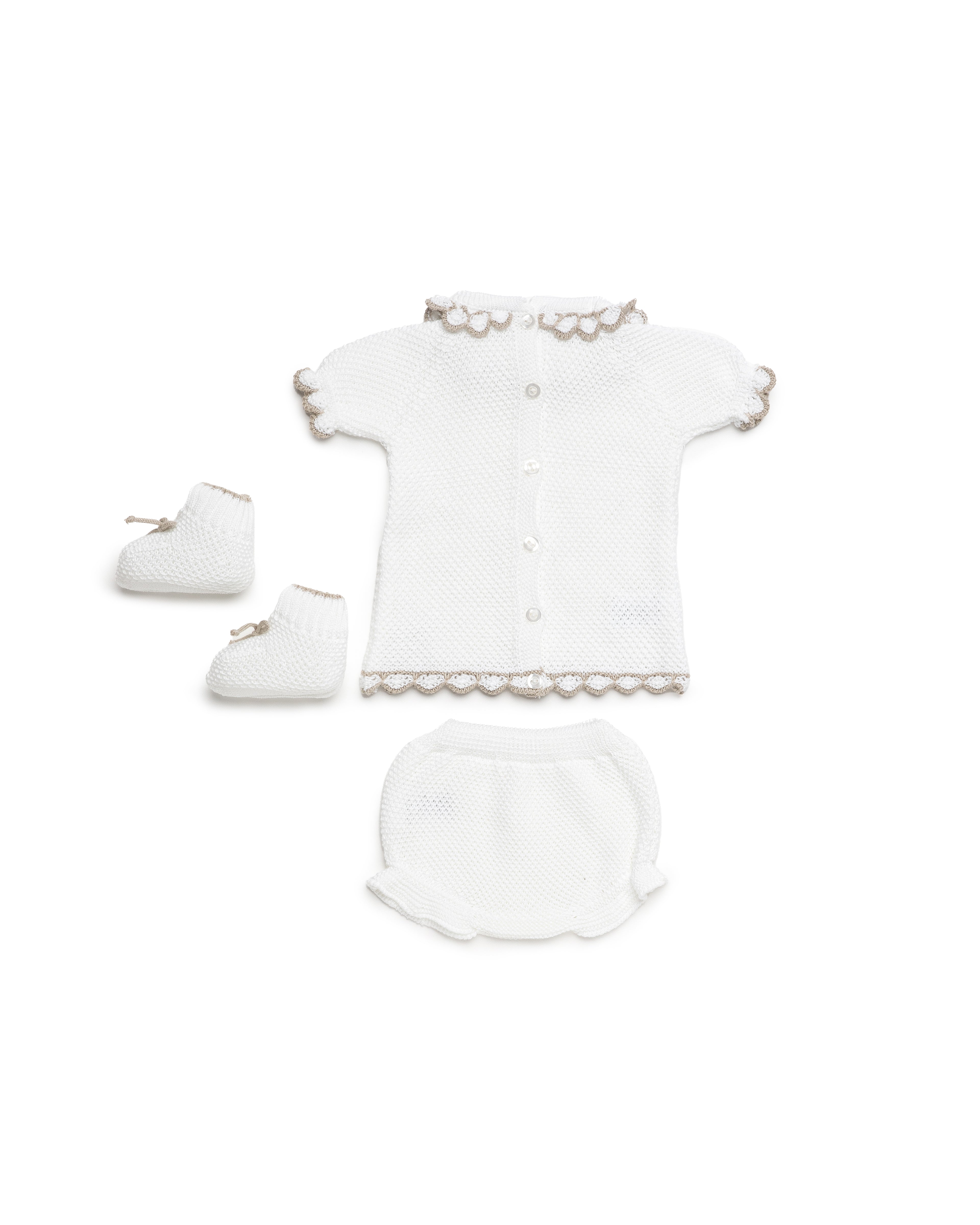 JULIANA Azahar Girls White & Beige Knitted Set with Booties - 26062