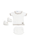 JULIANA Azahar Girls White & Beige Knitted Set with Booties - 26062