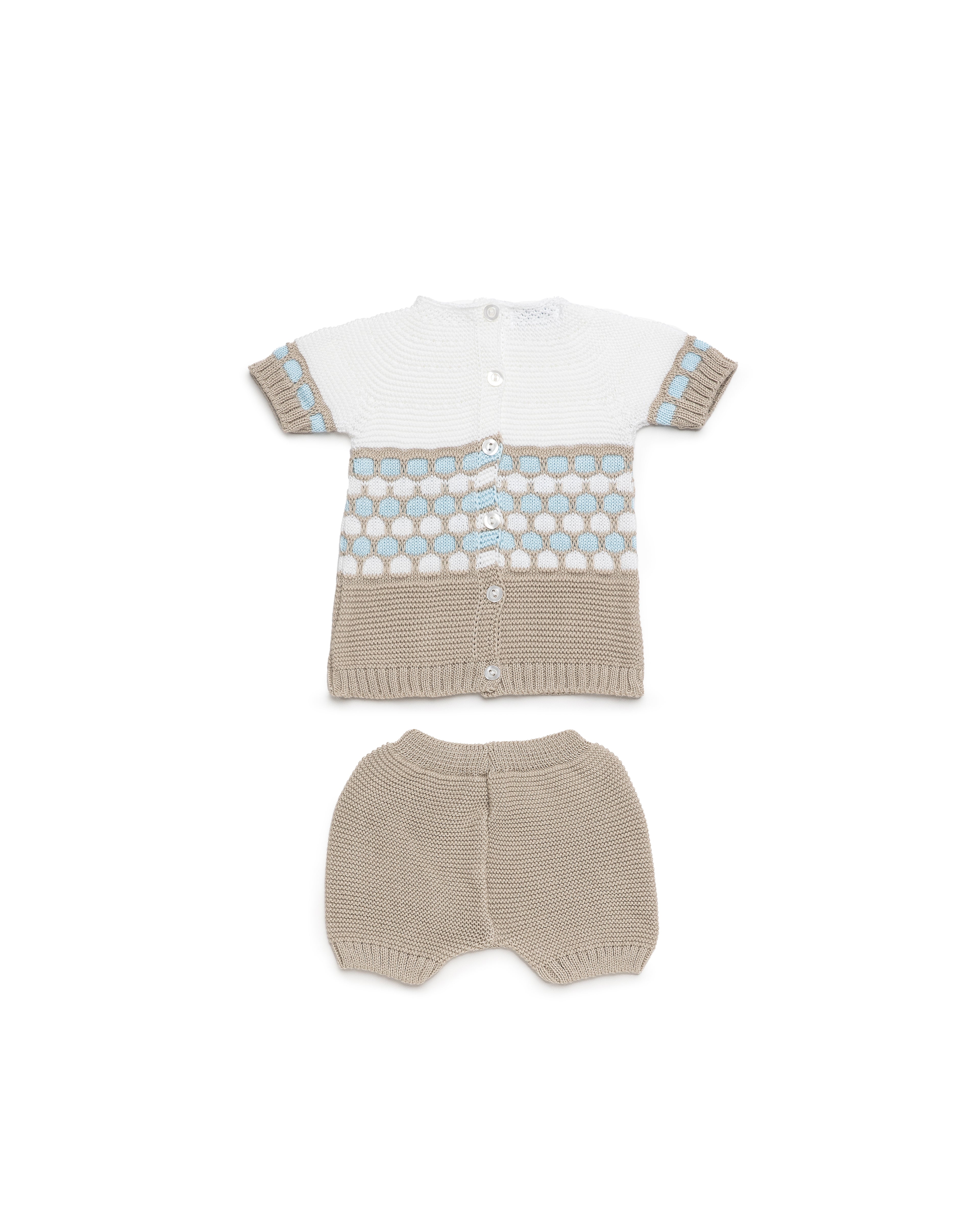 JULIANA Canela Boys Beige & White Knitted Short Set - 26068