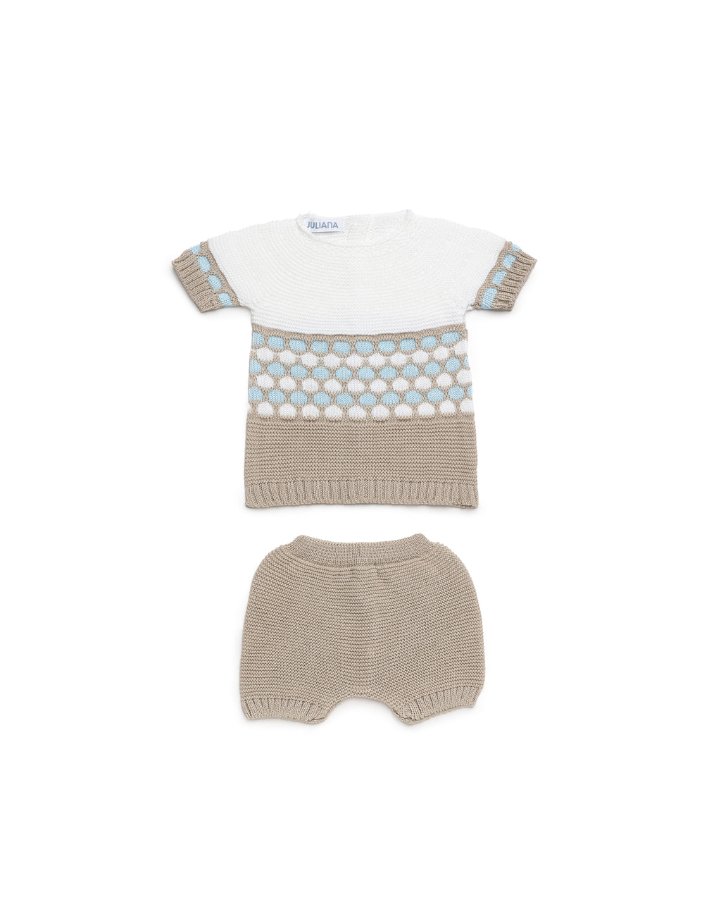 JULIANA Canela Boys Beige & White Knitted Short Set - 26068