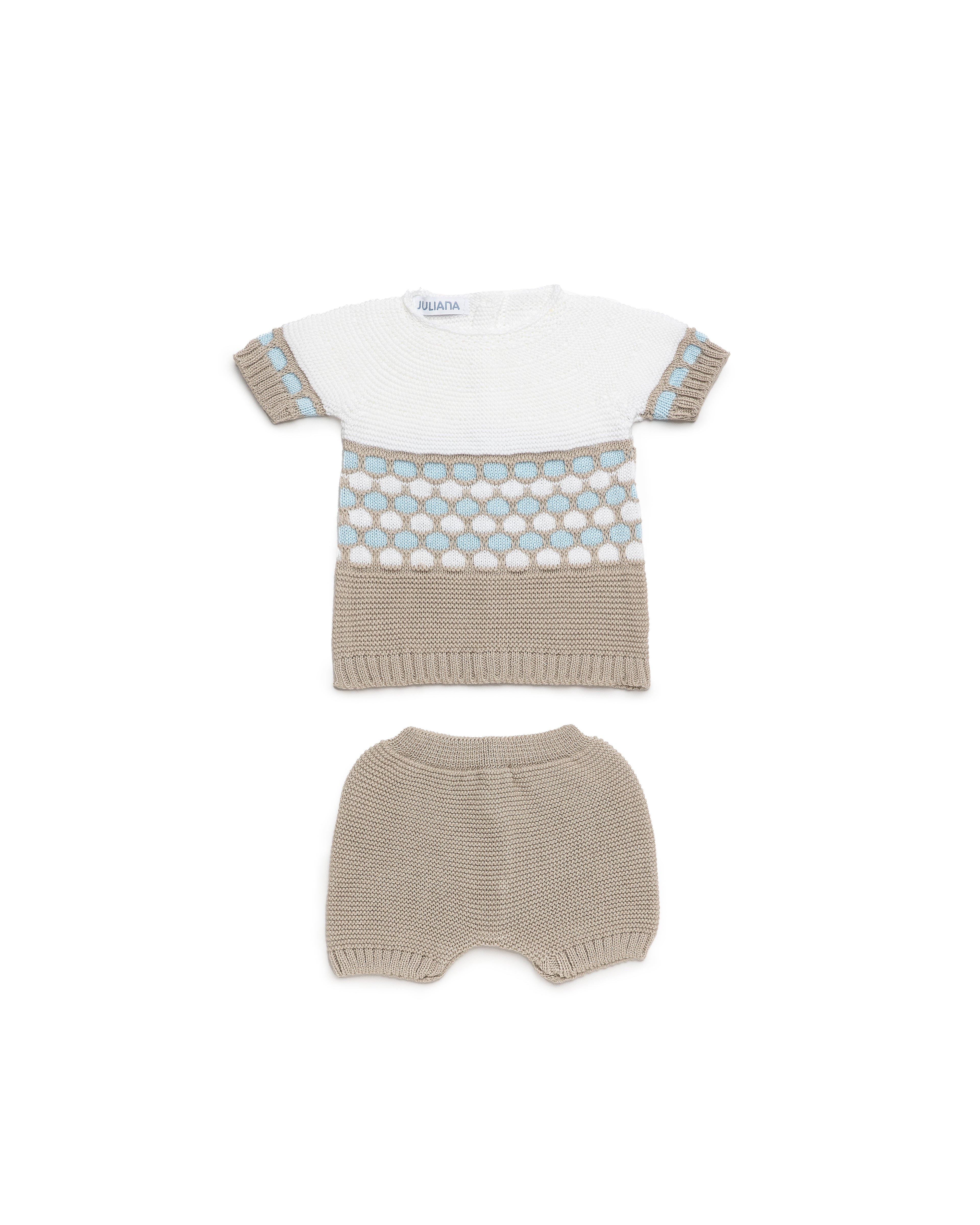 JULIANA Canela Boys Beige & White Knitted Short Set - 26068