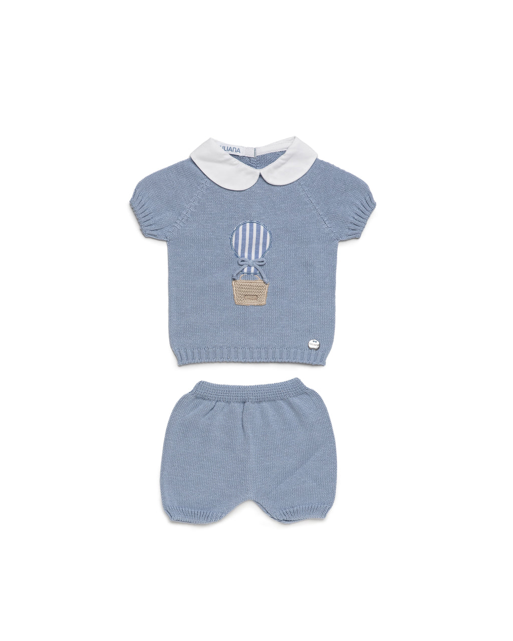 JULIANA Globos Boys Blue Hot Air Balloon Knitted Short Set & Blanket - 26073