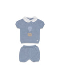 JULIANA Globos Boys Blue Hot Air Balloon Knitted Short Set & Blanket - 26073