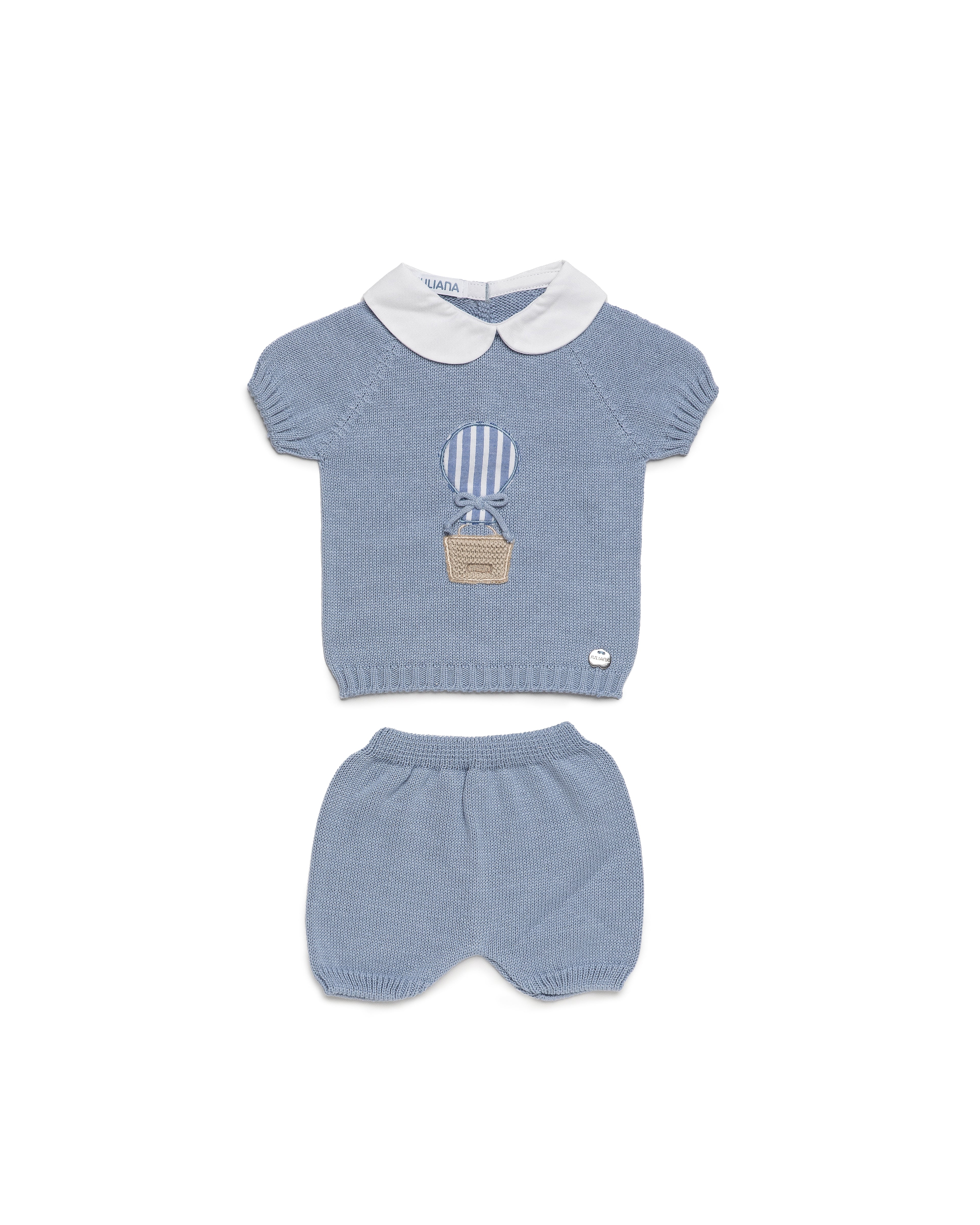 JULIANA Globos Boys Blue Hot Air Balloon Knitted Short Set & Blanket - 26073