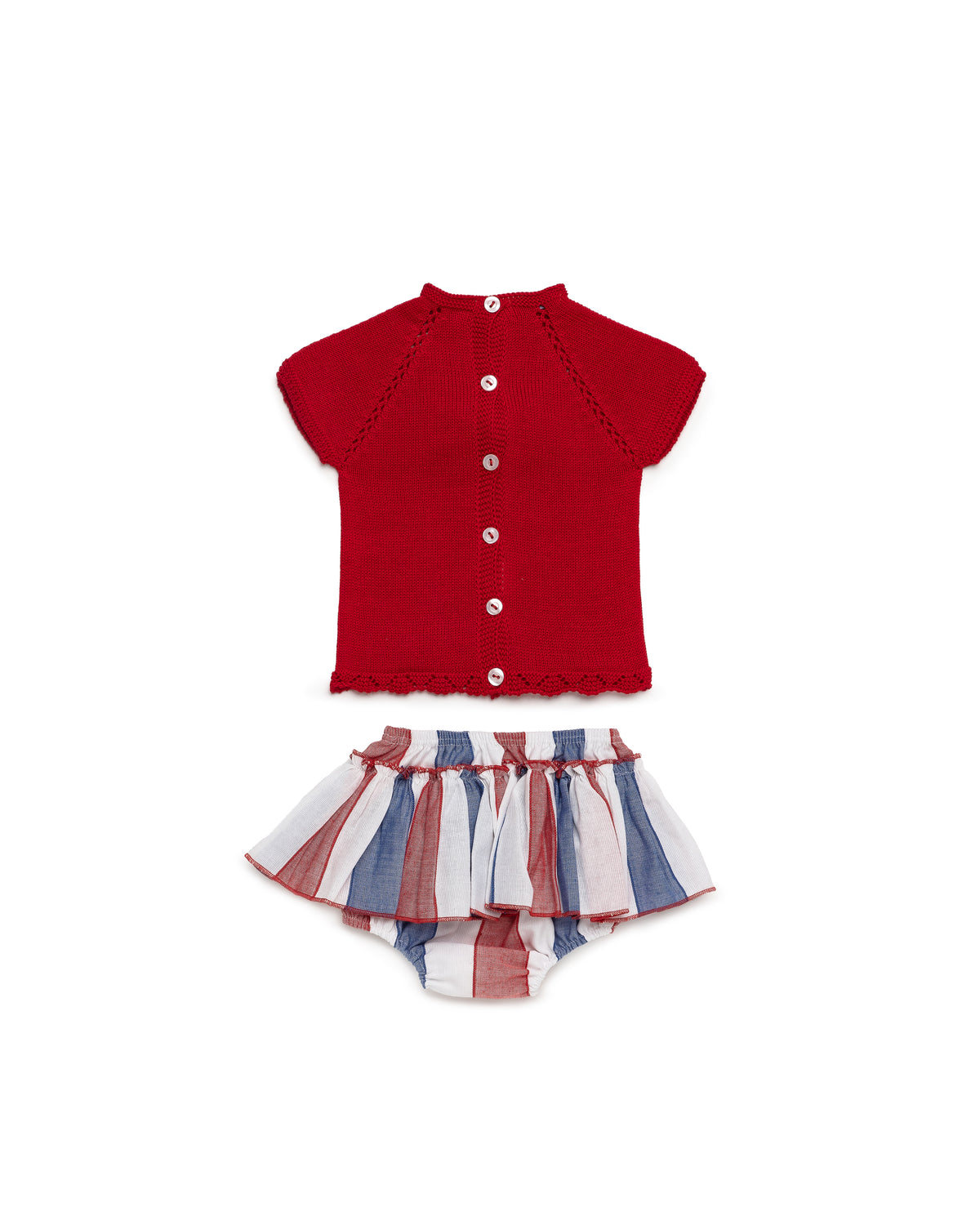 Back view of the Juliana Sandia girls red and blue striped jam pant set
