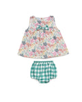 JULIANA Azucar Girls Green Floral Dress & Knickers - 26092