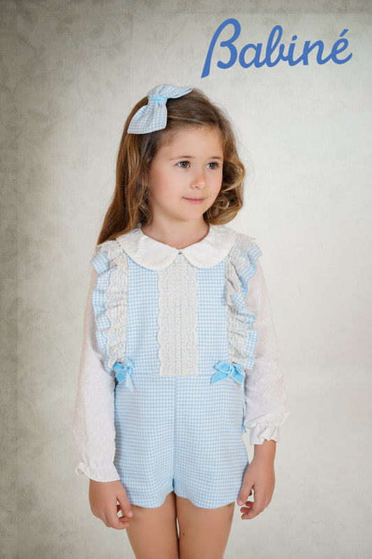 AW25 BABINE Dogtooth Girls Blue Blouse & Playsuit - 2612009