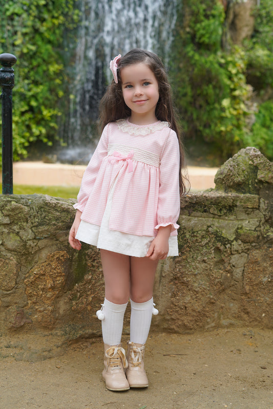 AW25 BABINE Dogtooth Girls Pink Dress - 2612805