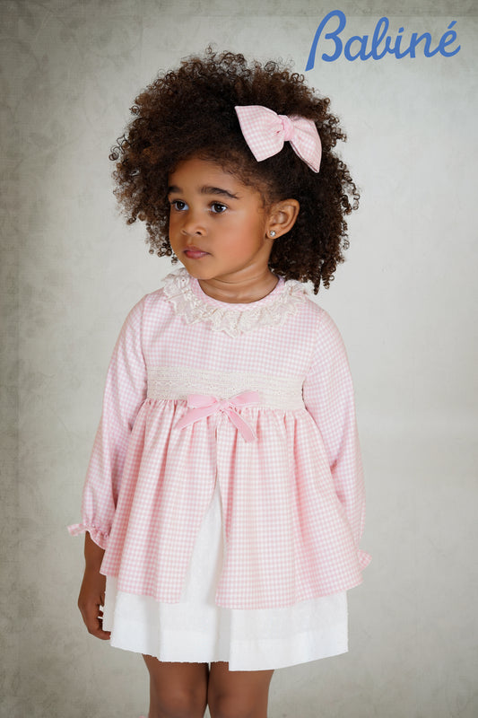 AW25 BABINE Dogtooth Girls Pink Dress - 2612805