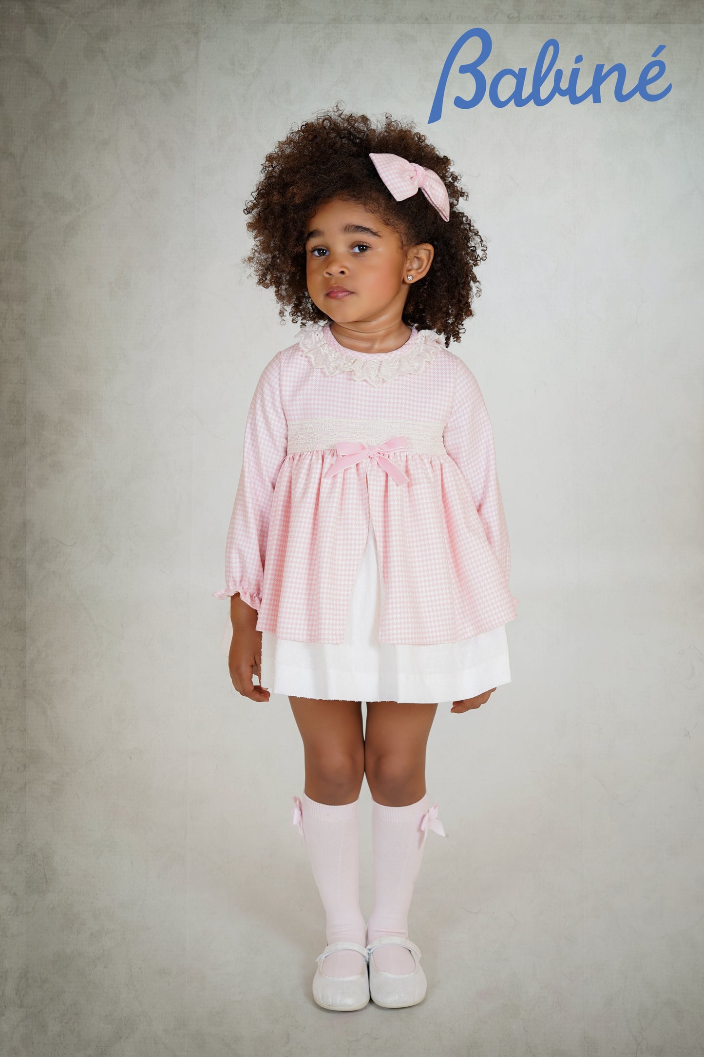 PRE ORDER AW25 BABINE Dogtooth Girls Pink Dress - 2612805