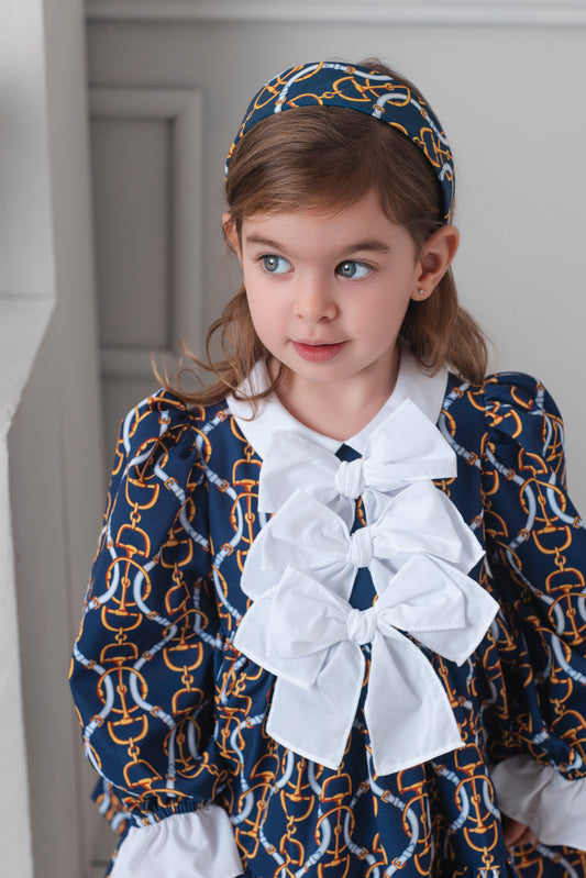 AW25 ROCHY Vintage Girls Navy Chain Print Dress - 26711