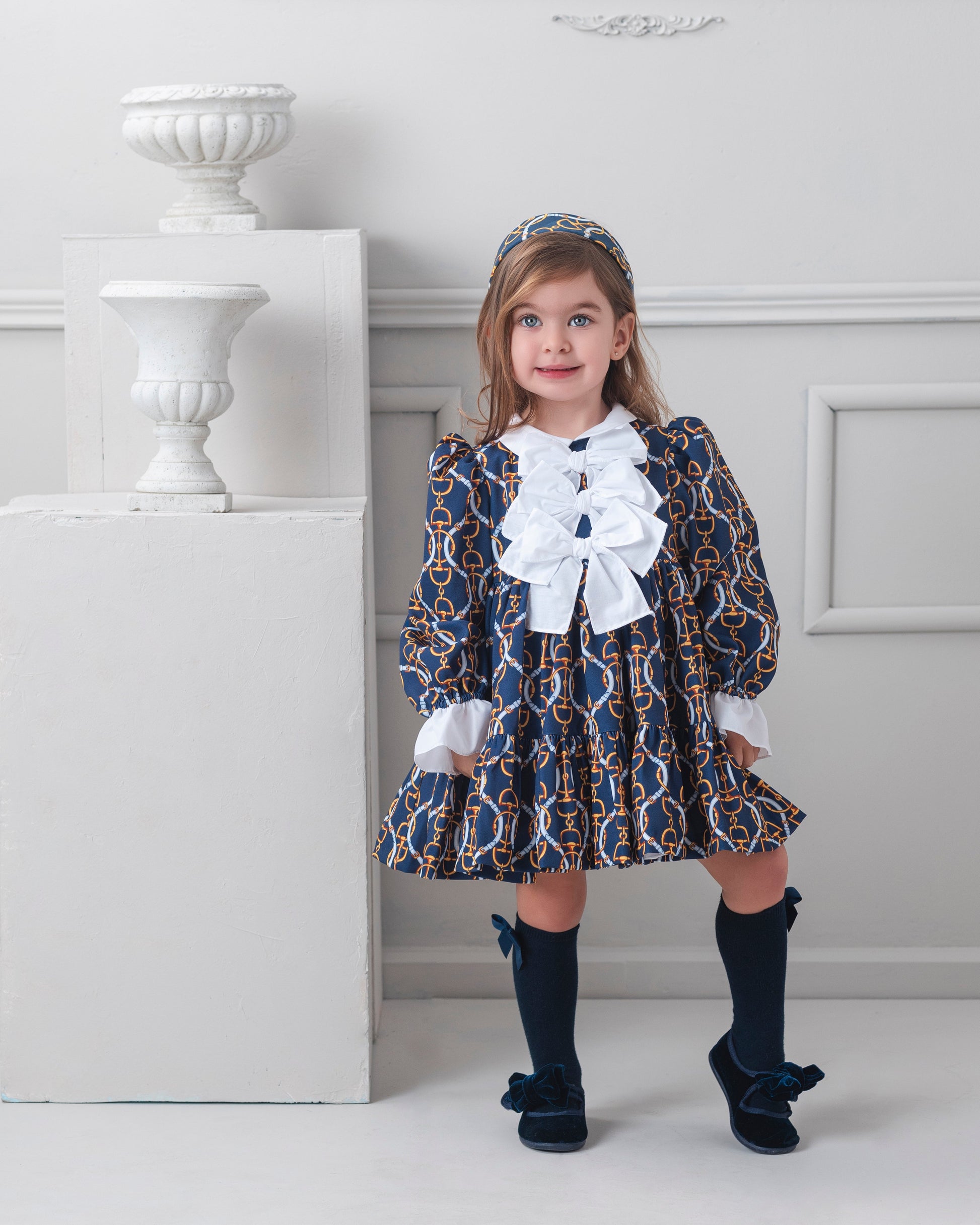 AW25 ROCHY Vintage Girls Navy Chain Print Dress - 26711