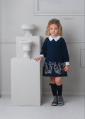 AW25 ROCHY Vintage Girls Navy Chain Print A-Line Dress - 26714
