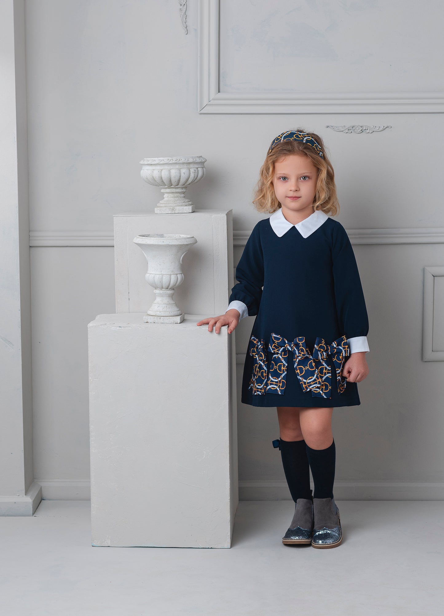 AW25 ROCHY Vintage Girls Navy Chain Print A-Line Dress - 26714