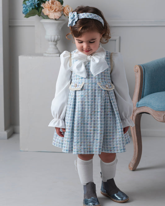AW25 ROCHY Chanel Girls Blue Tweed Pinafore Style Dress - 26721