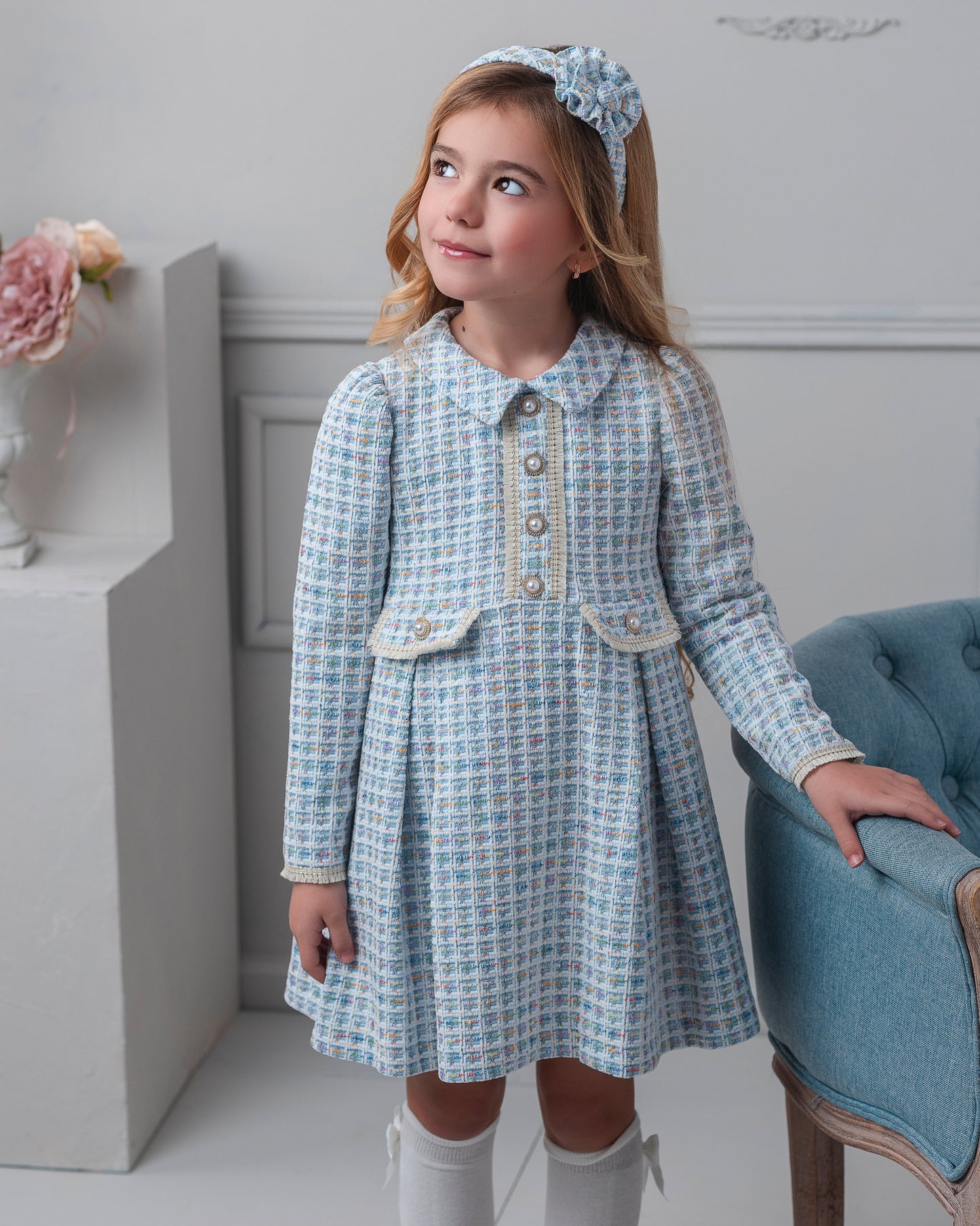 AW25 ROCHY Chanel Girls Blue Tweed Dress - 26722