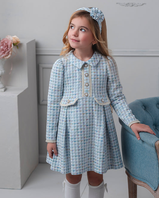 AW25 ROCHY Chanel Girls Blue Tweed Dress - 26722