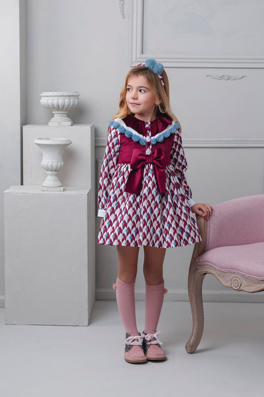 AW25 ROCHY Rombo Girls Burgundy Dress - 26759