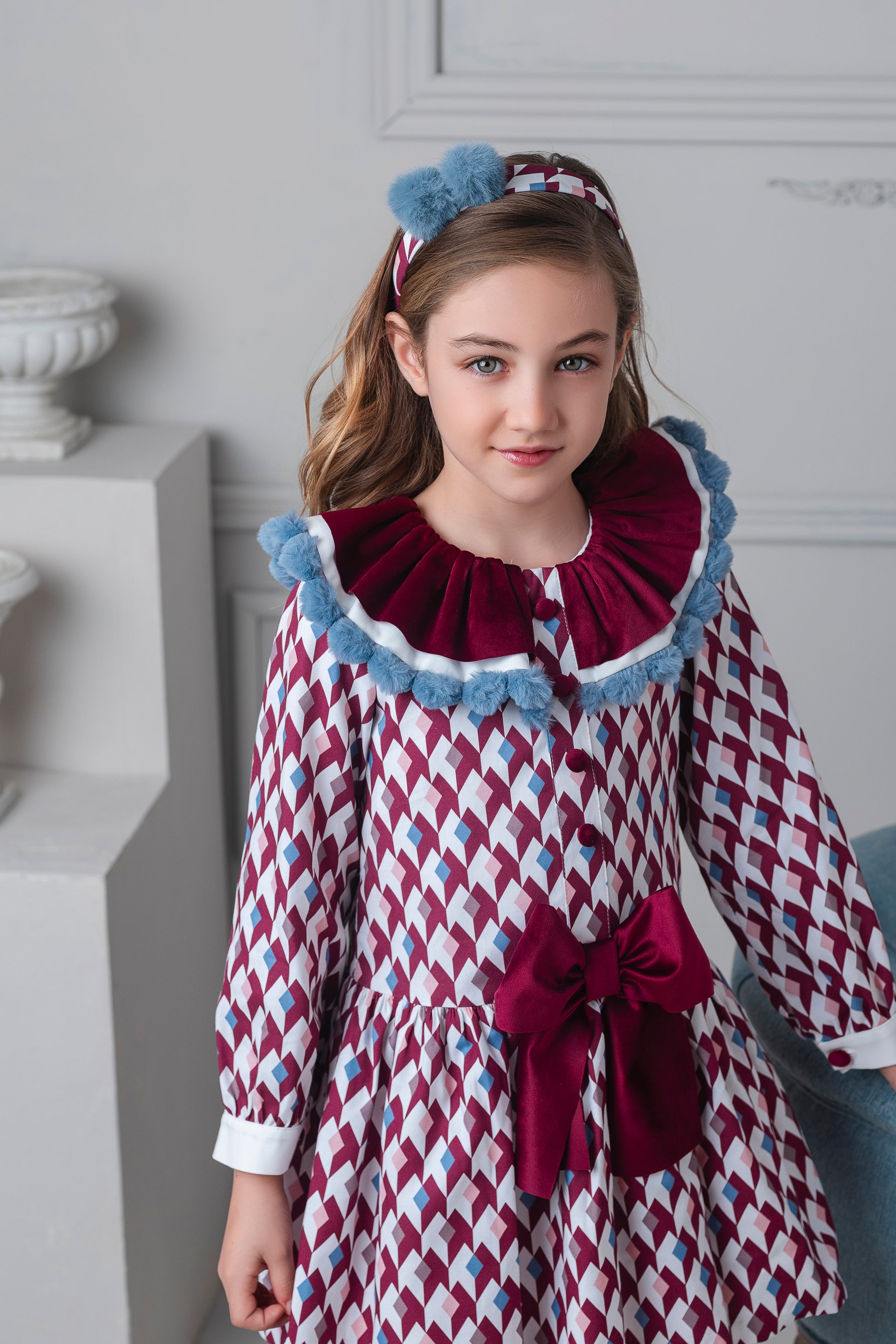AW25 ROCHY Rombo Girls Burgundy Dress - 26760