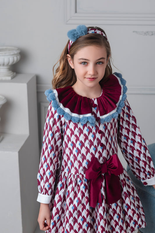 AW25 ROCHY Rombo Girls Burgundy Dress - 26760