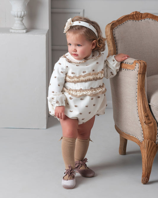 AW25 ROCHY Motas Girls Camel Polka Dot Romper - 26765