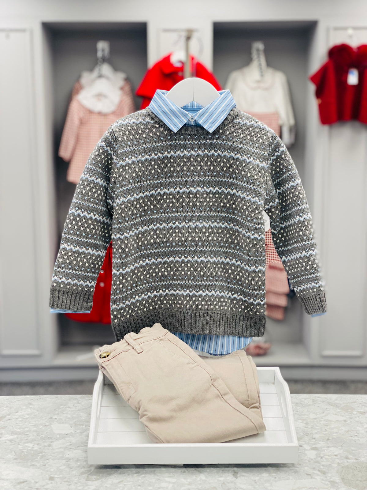 TUTTO PICCOLO Boys Grey & Blue Trouser Set with Jumper