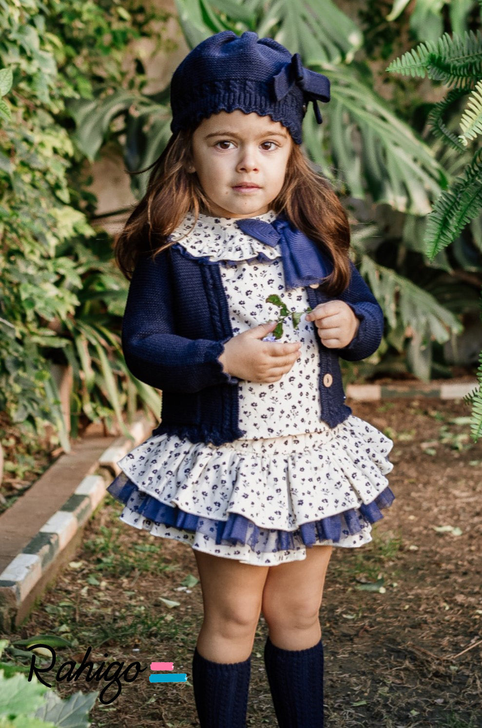 RAHIGO Navy Floral Girls Three Piece Skirt Set - 24273