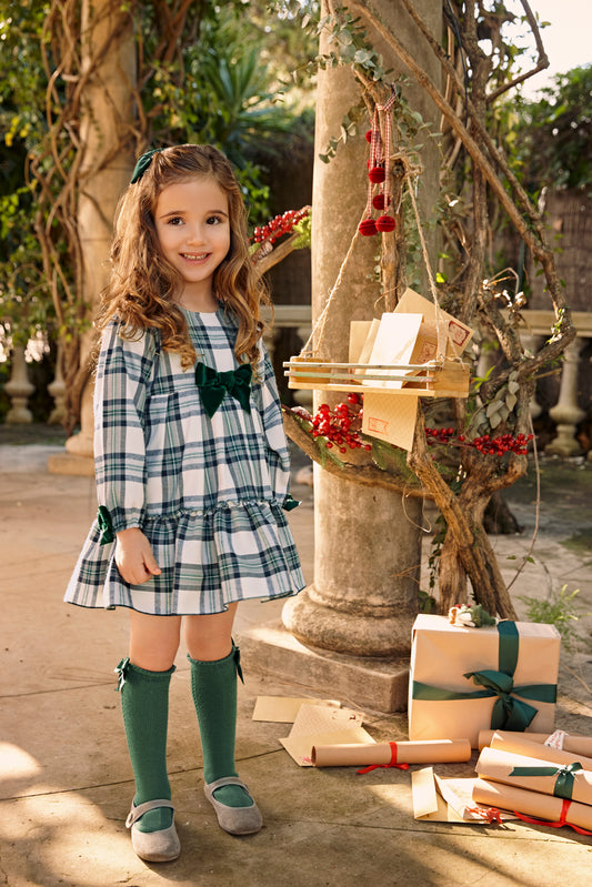 AW25 JULIANA Sinfonia Girls Green & Navy Tartan Dress - 25660