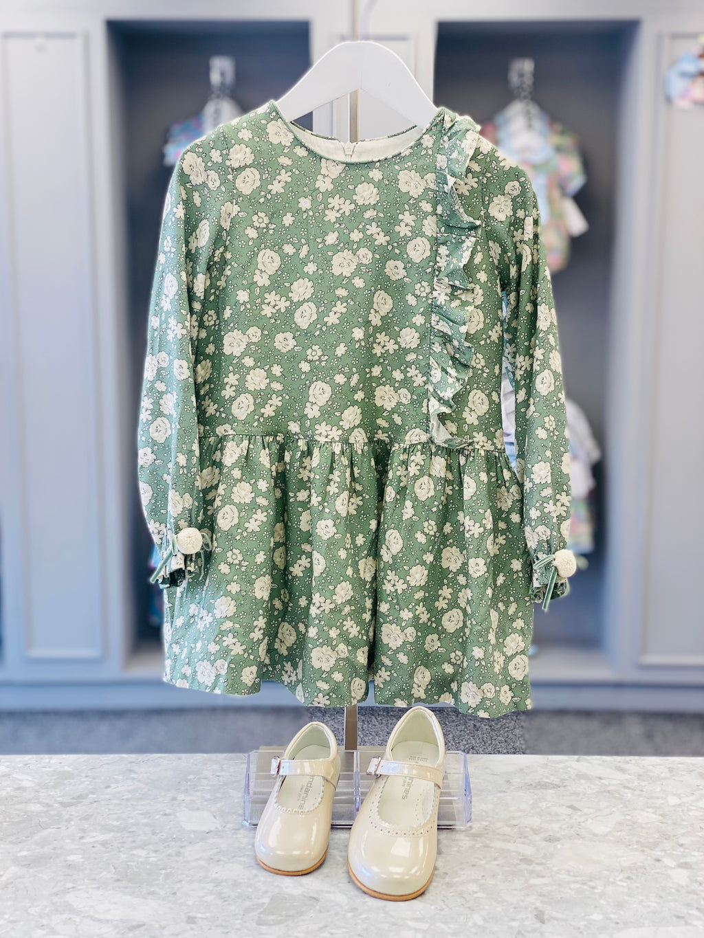 ROCHY Pruna Girls Green & Cream Floral Dress - CLEARANCE SALE