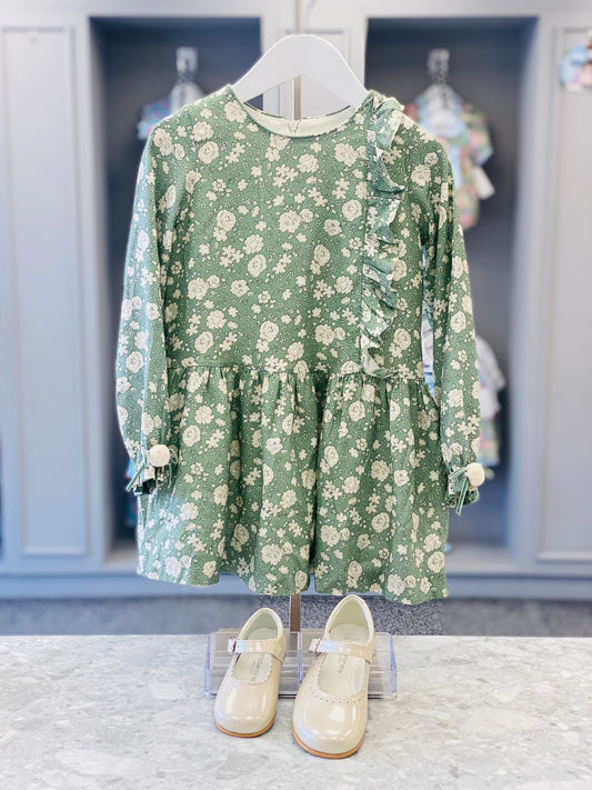 ROCHY Pruna Girls Green & Cream Floral Dress - CLEARANCE SALE