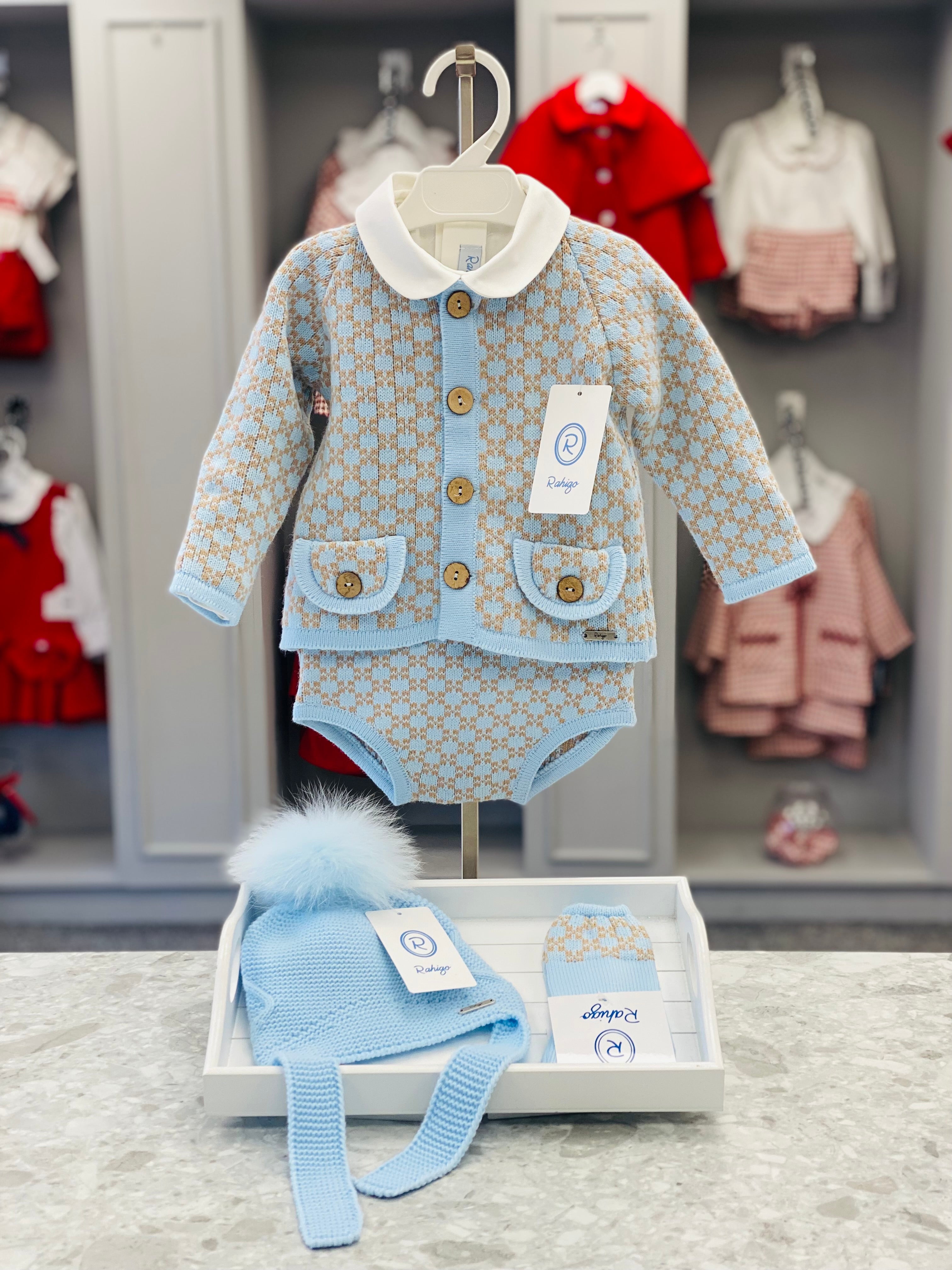 AW25 RAHIGO Baby Blue & Camel Boys Jam Pant Set with Cardigan - 25221