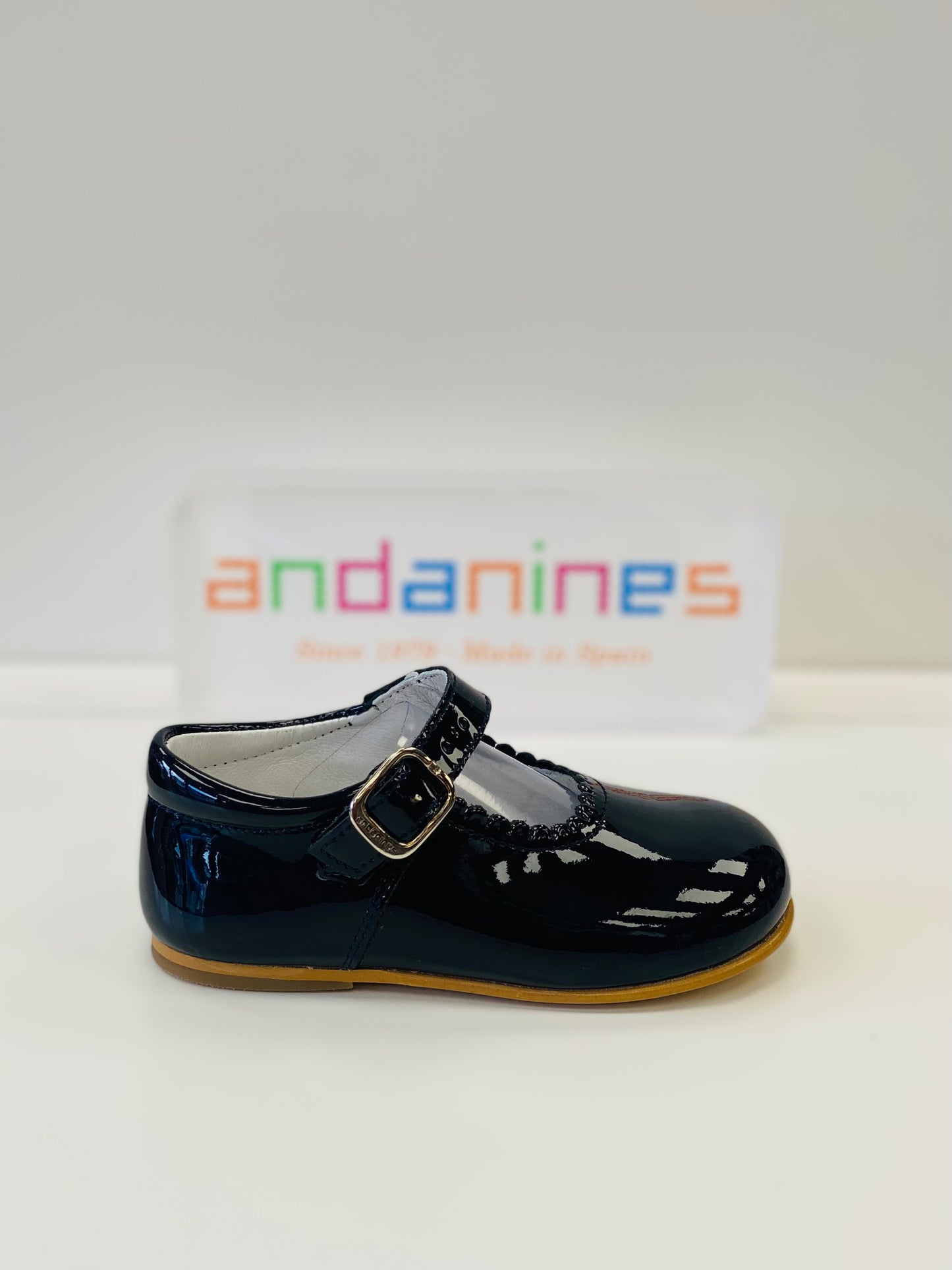 ANDANINES Baby Girls Navy Patent Leather Mary Jane Shoes