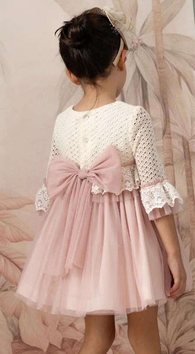 Basmarti Ceremonia Girls Cream & Pink Tulle Dress - 26030