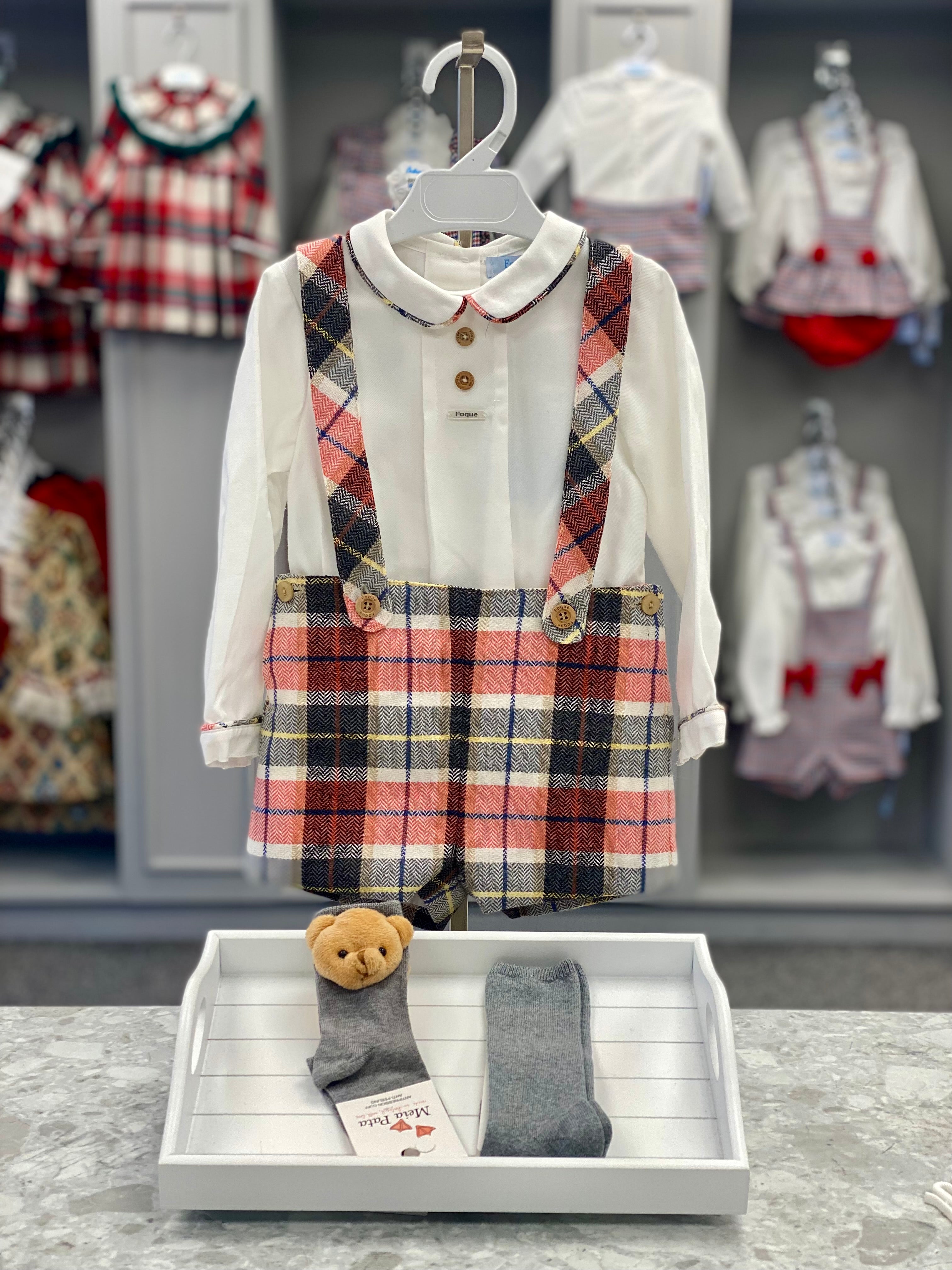 FOQUE Beige & Red Check Baby Boys Shorts Set - CLEARANCE SALE