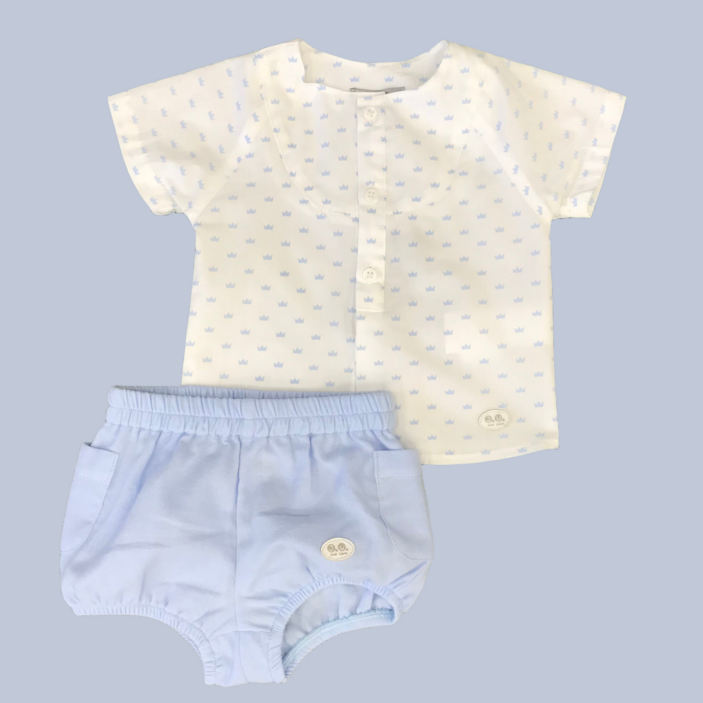 JOSE VARON Baby Boys Blue & White Crown Jam Pant Set 