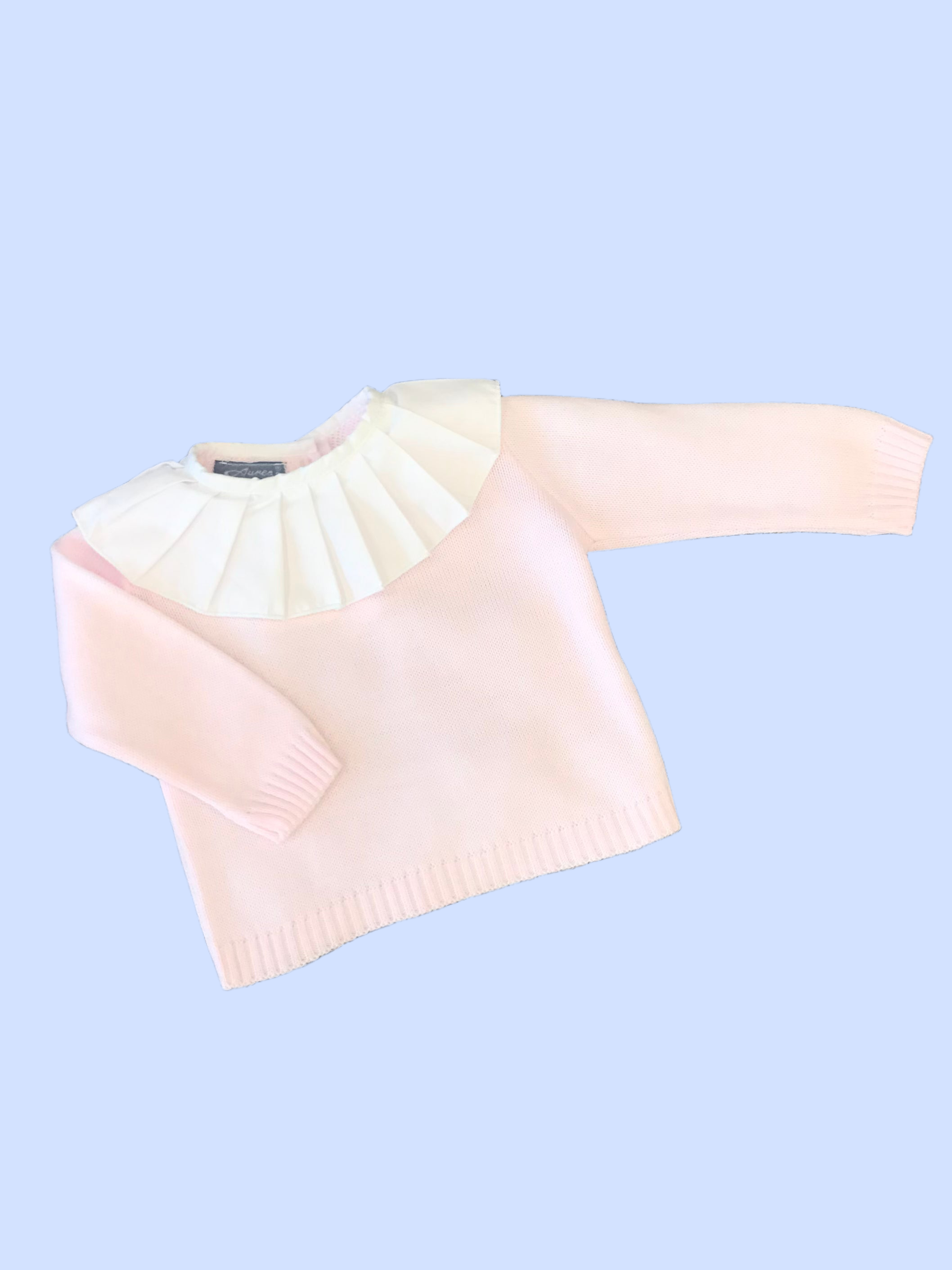AUREA Pink Girls Knitted Jumper with Pleated Collar - CLEARANCE SALE
