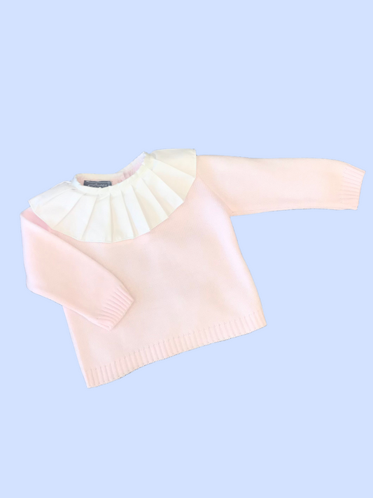 AUREA Pink Girls Knitted Jumper with Pleated Collar - NON RETURNABLE