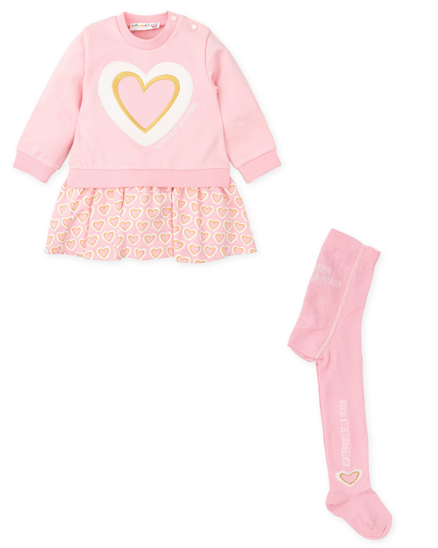 AGATHA RUIZ DE LA PRADA Sugar Cotton Girls Gold & Pink Dress & Tights