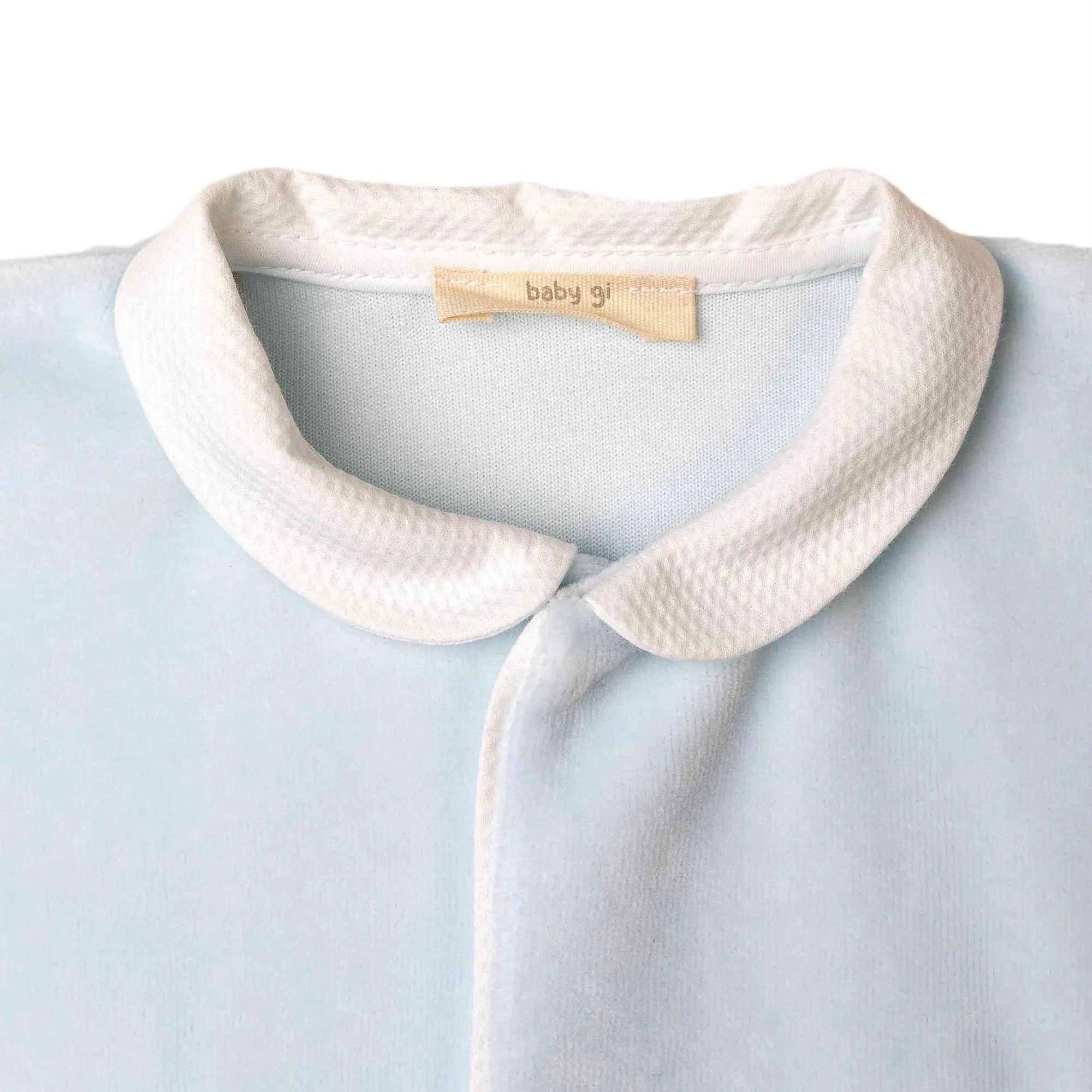 BABY GI Angel Wings Blue Boys Peter Pan Collar Velour Babygrow