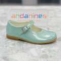 ANDANINES Green Pearl Girls Patent Leather Mary Jane Shoes