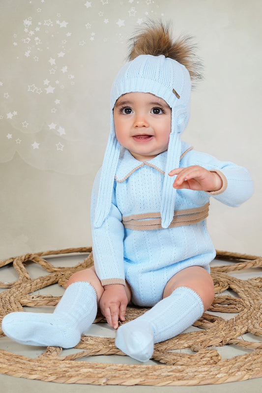 PRE ORDER AW25 RAHIGO Baby Blue & Camel Boys Romper - 25253