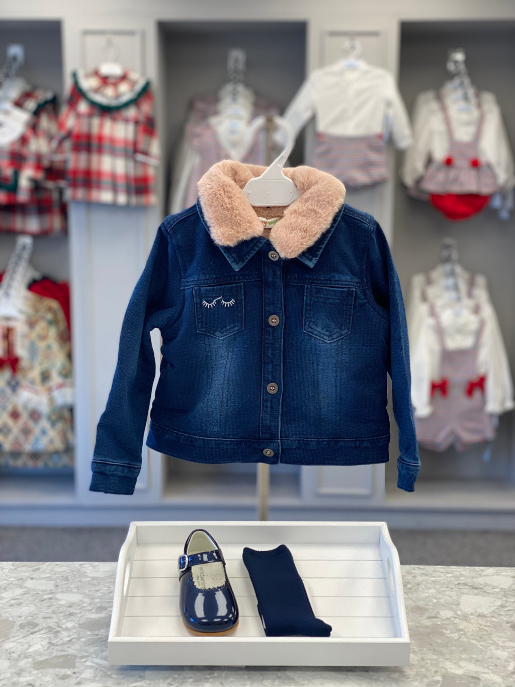 BABYBOL Baby Girls Denim & Faux Fur Jacket  - CLEARANCE SALE