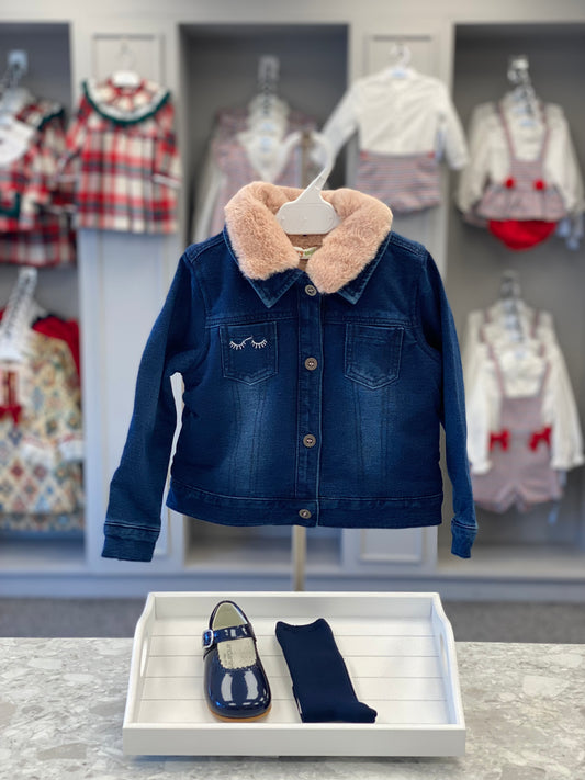 BABYBOL Baby Girls Denim & Faux Fur Jacket  - NON RETURNABLE