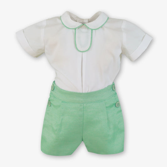 Miranda Manzana green boys short set with white Peter Pan collar top - 33/23